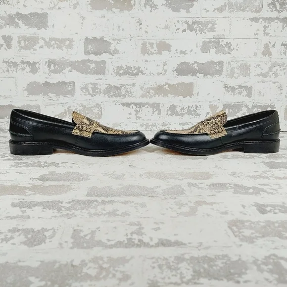 New VINNY'S Townee Panelled Snake-Effect Leather Penny Loafers B314